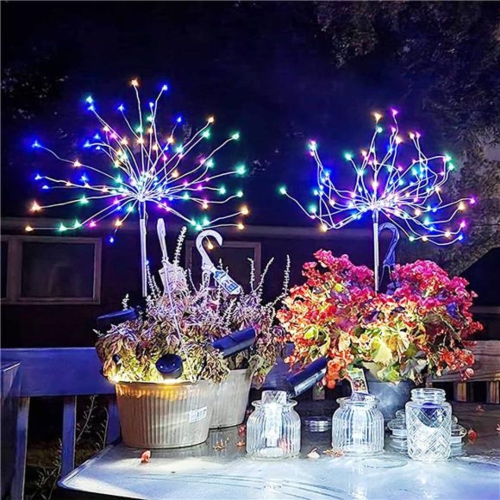 2 Pack IP65 Waterproof Solar Outdoor Lights Decorative with 2 Modes Multi-Color